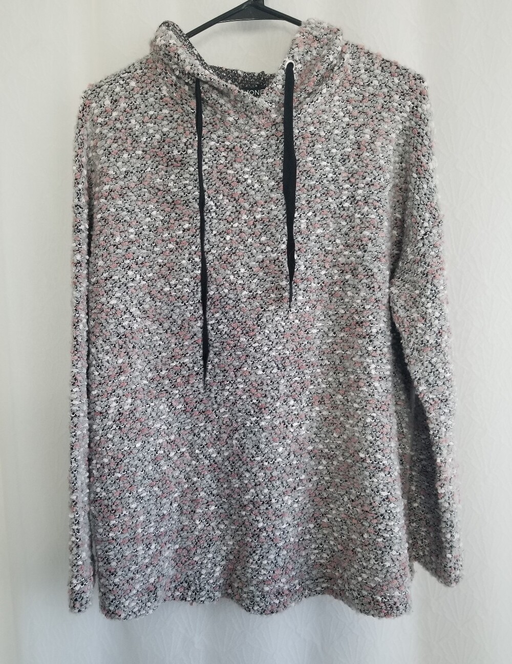 Jones New York Pink & Gray Textured Hoodie Sweater Large